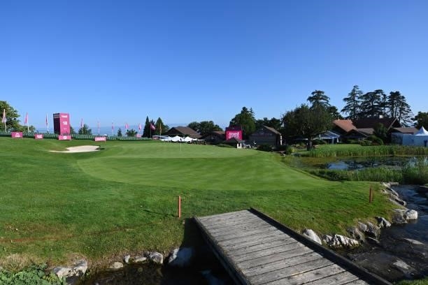 General view of the 18th green during previews ahead of the The Amundi Evian Championship at Evian Resort Golf Club on July 20, 2021 in...