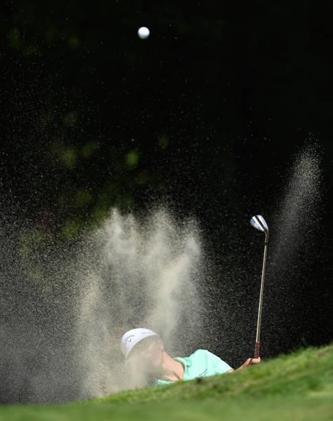Dana Finkelstein of USA plays a shot during previews ahead of the The Amundi Evian Championship at Evian Resort Golf Club on July 20, 2021 in...