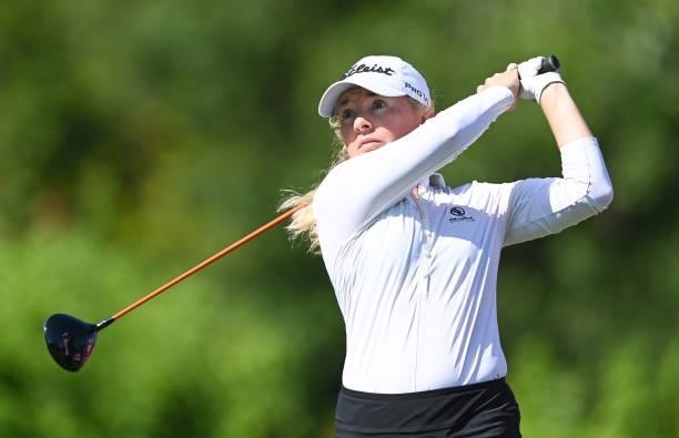 Bronte Law of Scotland plays a shot during previews ahead of the The Amundi Evian Championship at Evian Resort Golf Club on July 20, 2021 in...