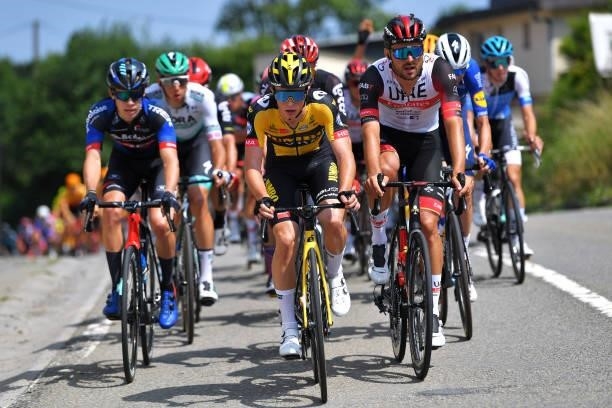 Rick Pluimers of Netherlands and Team Jumbo - Visma & Oliviero Troia of Italy and UAE Team Emirates during the 42nd Tour de Wallonie 2021, Stage 1 a...