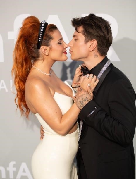 Bella Thorne and Benjamin Mascolo attend the amfAR Cannes Gala 2021 during the 74th Annual Cannes Film Festival at Villa Eilenroc on July 16, 2021 in...