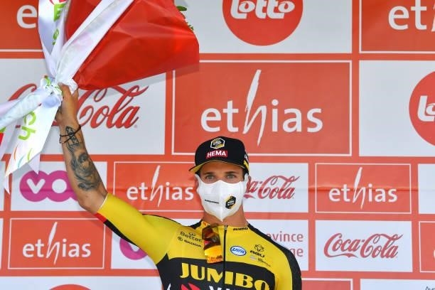 Dylan Groenewegen of Netherlands and Team Jumbo - Visma celebrates at podium during the 42nd Tour de Wallonie 2021, Stage 1 a 185,7km stage from...