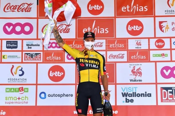 Dylan Groenewegen of Netherlands and Team Jumbo - Visma celebrates at podium during the 42nd Tour de Wallonie 2021, Stage 1 a 185,7km stage from...