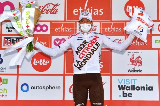 Alexis Gougeard of France and AG2R Citröen Team Most Combative Rider celebrates at podium during the 42nd Tour de Wallonie 2021, Stage 1 a 185,7km...