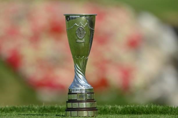 The winners trophy is pictured during previews ahead of the The Amundi Evian Championship at Evian Resort Golf Club on July 20, 2021 in...