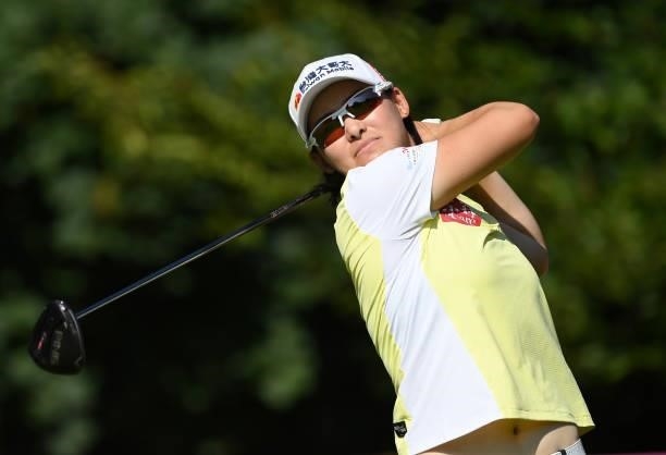 Ssu Chia Cheng plays a shot during previews ahead of the The Amundi Evian Championship at Evian Resort Golf Club on July 20, 2021 in Evian-les-Bains,...
