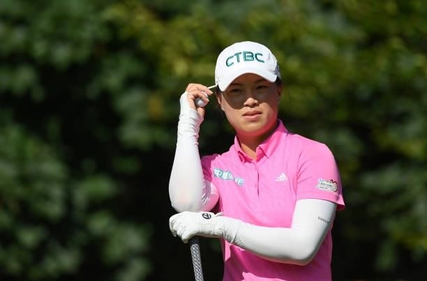 Min Lee ponders during previews ahead of the The Amundi Evian Championship at Evian Resort Golf Club on July 20, 2021 in Evian-les-Bains, France.
