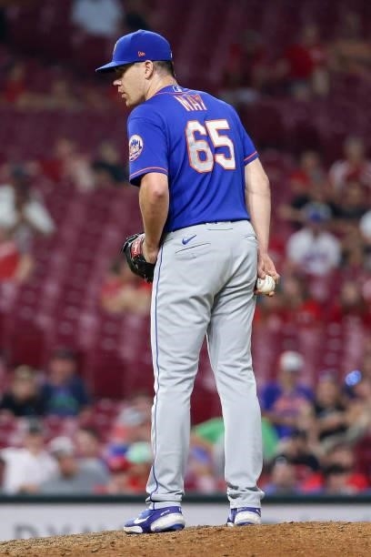 Trevor May of the New York Mets pitches in the eleventh inning against the Cincinnati Reds at Great American Ball Park on July 19, 2021 in...