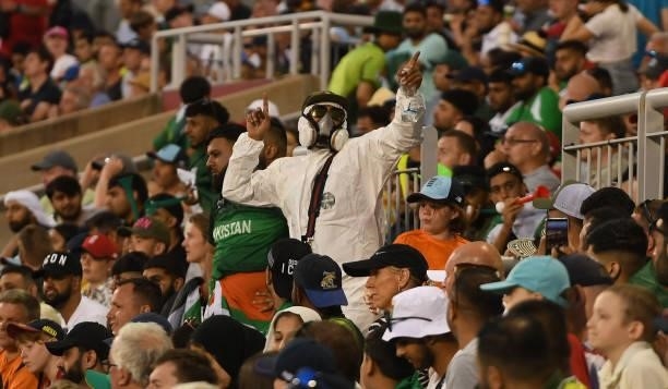 Spectator dances during the 3rd Vitality T20 International between England and Pakistan at Emirates Old Trafford on July 20, 2021 in Manchester,...