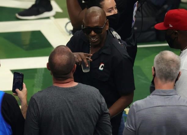 Comedian Dave Chappelle attends Game Six of the NBA Finals between the Milwaukee Bucks and the Phoenix Suns at Fiserv Forum on July 20, 2021 in...