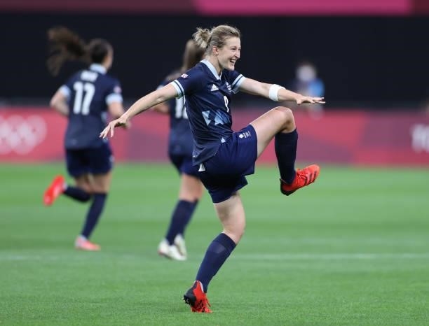 Ellen White of Team Great Britain celebrates after scoring their side's second goal during the Women's First Round Group E match between Great...