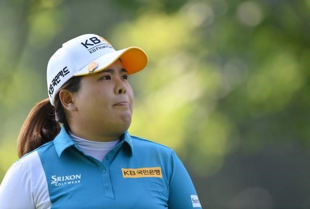 Inbee Park of Korea looks on during the Pro-Am prior to the start of the The Amundi Evian Championship at Evian Resort Golf Club on July 21, 2021 in...