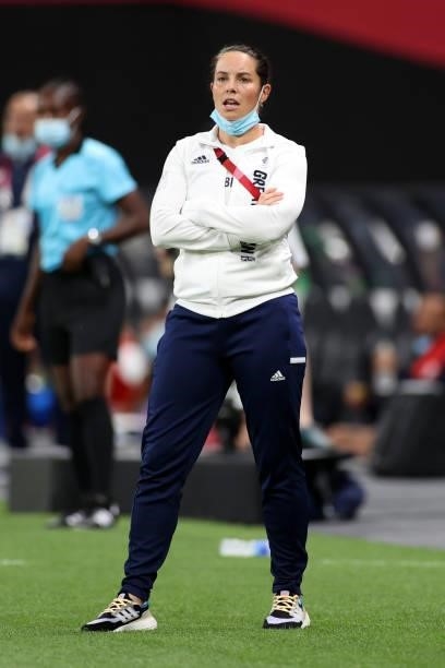 Rhian Wilkinson, Assistant Head Coach of Great Britain looks on during the Women's First Round Group E match between Great Britain and Chile during...