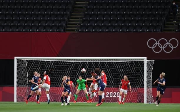 General view of play during the Women's First Round Group E match between Great Britain and Chile during the Tokyo 2020 Olympic Games at Sapporo Dome...