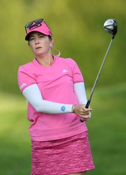 Paula Creamer of USA plays a shot during the Pro-Am prior to the start of the The Amundi Evian Championship at Evian Resort Golf Club on July 21,...