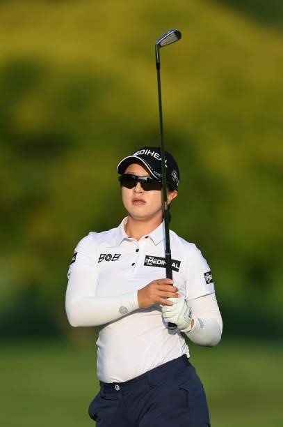 Sei Young Kim of Korea plays a shot during the Pro-Am prior to the start of the The Amundi Evian Championship at Evian Resort Golf Club on July 21,...
