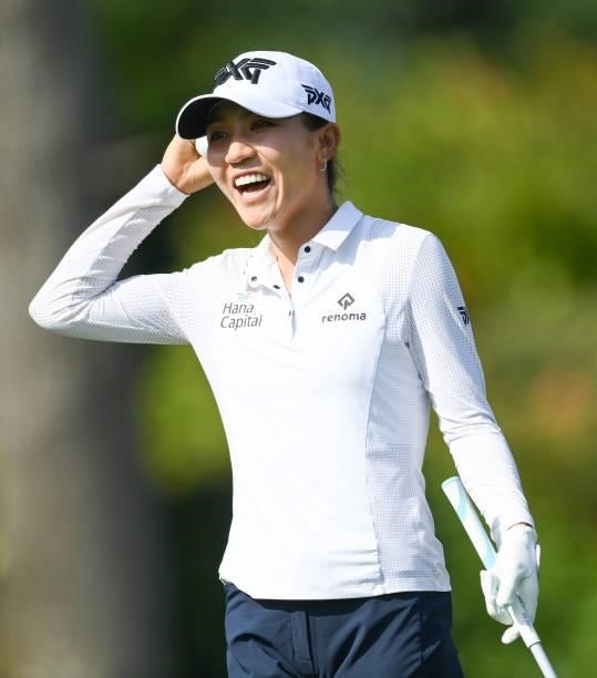 Lydia Ko of New Zealand laughs during the Pro-Am prior to the start of the The Amundi Evian Championship at Evian Resort Golf Club on July 21, 2021...