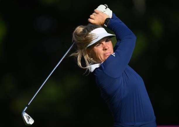 Dani Holmqvist of Sweden plays a shot during the Pro-Am prior to the start of the The Amundi Evian Championship at Evian Resort Golf Club on July 21,...