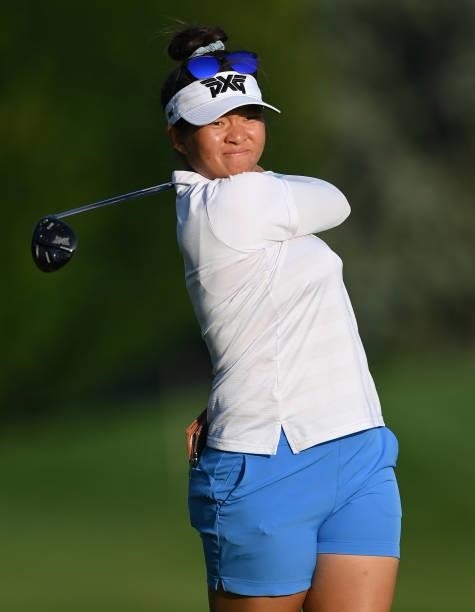 Megan Khang of USA plays a shot during the Pro-Am prior to the start of the The Amundi Evian Championship at Evian Resort Golf Club on July 21, 2021...