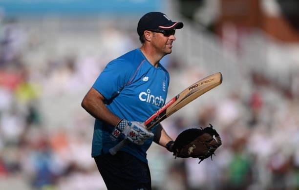 England batting coach Marcus Trescothick in action during the 3rd Vitality T20 match between England and Pakistan at Emirates Old Trafford on July...