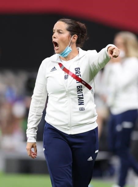 Rhian Wilkinson, Assistant Head Coach of Great Britain gives instructions during the Women's First Round Group E match between Great Britain and...
