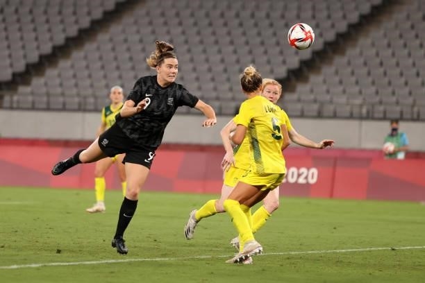 Gabi Rennie of Team New Zealand scores their side's first goal during the Women's First Round Group G match between Australia and New Zealand during...