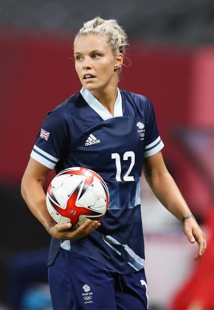 Rachel Daly of Team Great Britain prepares to take a throw in during the Women's First Round Group E match between Great Britain and Chile during the...