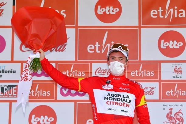 Stan Dewulf of Belgium and AG2R Citröen Team Red best young jersey celebrates at podium during the 42nd Tour de Wallonie 2021, Stage 1 a 185,7km...