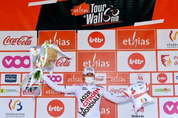 Alexis Gougeard of France and AG2R Citröen Team Most Combative Rider celebrates at podium during the 42nd Tour de Wallonie 2021, Stage 1 a 185,7km...
