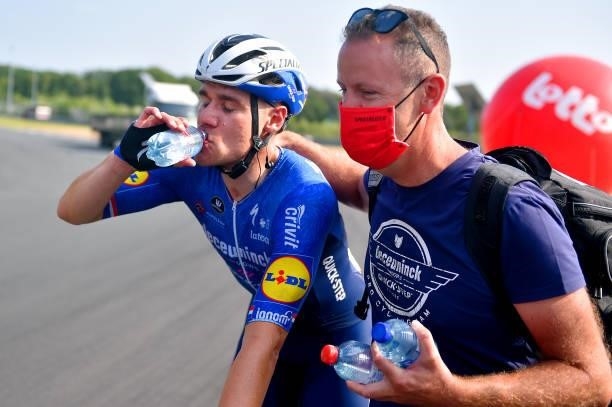 Fabio Jakobsen of Netherlands and Team Deceuninck - Quick-Step stage winner celebrates at arrival during the 42nd Tour de Wallonie 2021 - Stage 2 a...