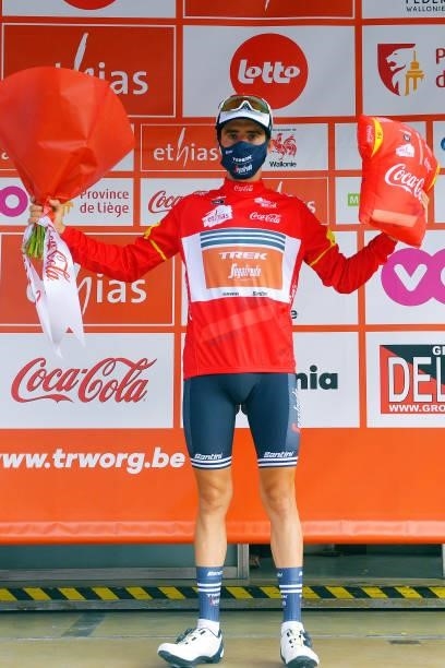 Juan Pedro López of Spain and Team Trek - Segafredo Red best young jersey celebrates at podium during the 42nd Tour de Wallonie 2021 - Stage 2 a...