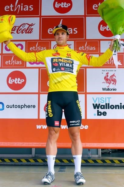 Dylan Groenewegen of Netherlands and Team Jumbo - Visma Yellow Points Jersey celebrates at podium during the 42nd Tour de Wallonie 2021 - Stage 2 a...
