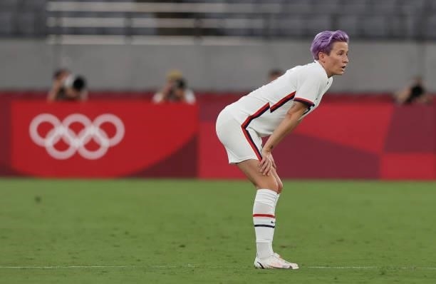 Megan Rapinoe of United States reacts in the Women's First Round Group G match between Sweden and United States during the Tokyo 2020 Olympic Games...