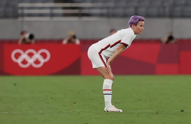 Megan Rapinoe of United States reacts in the Women's First Round Group G match between Sweden and United States during the Tokyo 2020 Olympic Games...