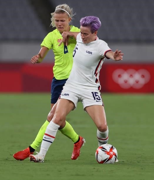 Megan Rapinoe of United States vies with Hanna Glas of Sweden in the Women's First Round Group G match between Sweden and United States during the...