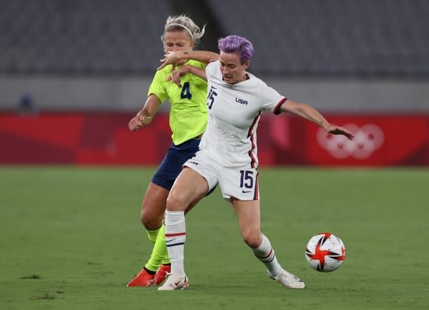 Megan Rapinoe of United States vies with Hanna Glas of Sweden in the Women's First Round Group G match between Sweden and United States during the...