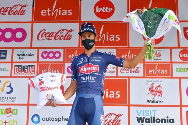 Dries De Bondt of Belgium and Team Alpecin-Fenix Most Combative Rider celebrates at podium during the 42nd Tour de Wallonie 2021 - Stage 2 a 120km...