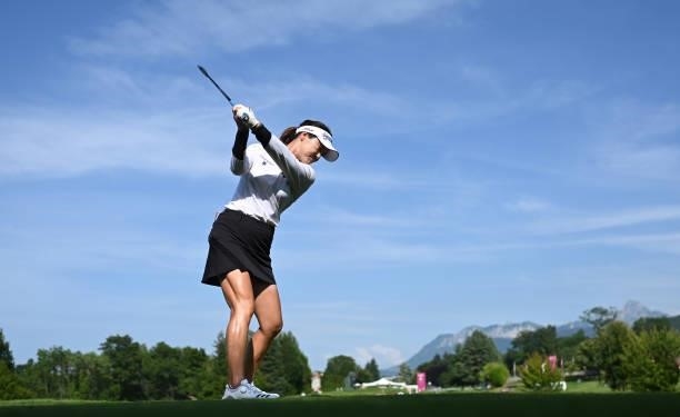 So Yeon Ryu of Korea plays a shot during the Pro-Am prior to the start of the The Amundi Evian Championship at Evian Resort Golf Club on July 21,...