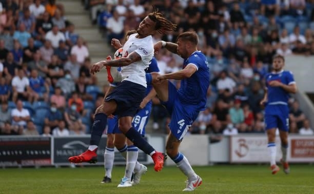 Dele Alli of Tottenham Hotspur scores their team's third goal during the Pre-Season Friendly match between Colchester United and Tottenham Hotspur at...