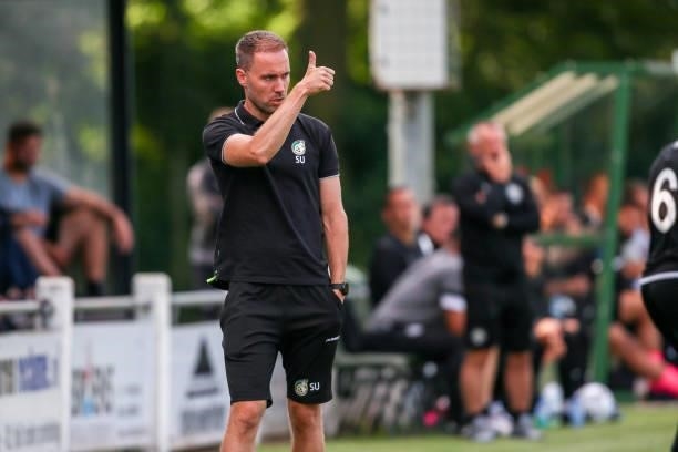Coach Sjors Ultee of Fortuna Sittard during the Pre Season Friendly match between Fortuna Sittard and OFI Crete at Op de Hooven on July 21, 2021 in...