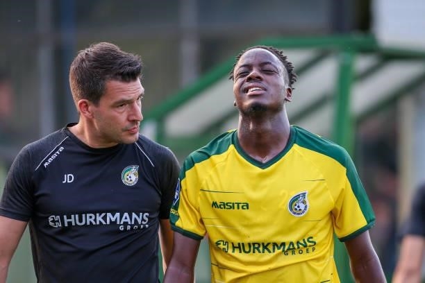 Richie Musaba of Fortuna Sittard during the Pre Season Friendly match between Fortuna Sittard and OFI Crete at Op de Hooven on July 21, 2021 in...