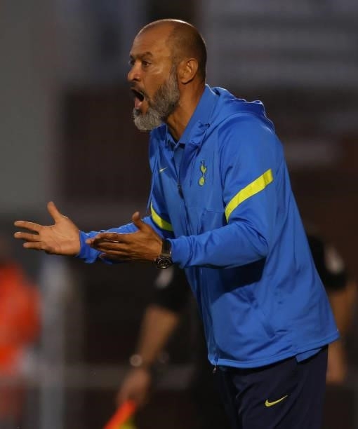 Nuno Espirito Santo, Manager of Tottenham Hotspur reacts during the Pre-Season Friendly match between Colchester United and Tottenham Hotspur at...