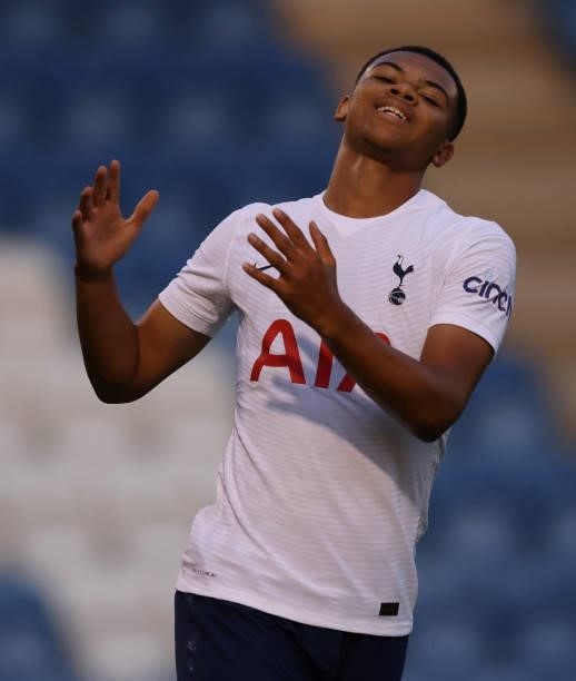 Dane Scarlett of Tottenham Hotspur reacts after having a goal disallowed for offside during the Pre-Season Friendly match between Colchester United...