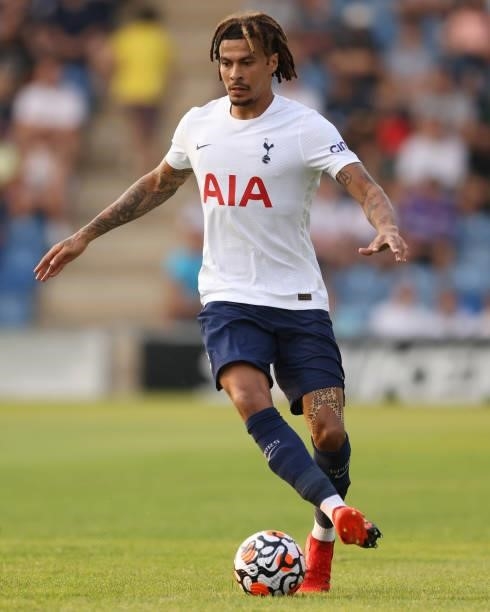 Dele Alli of Tottenham Hotspur runs with the ball during the Pre-Season Friendly match between Colchester United and Tottenham Hotspur at JobServe...