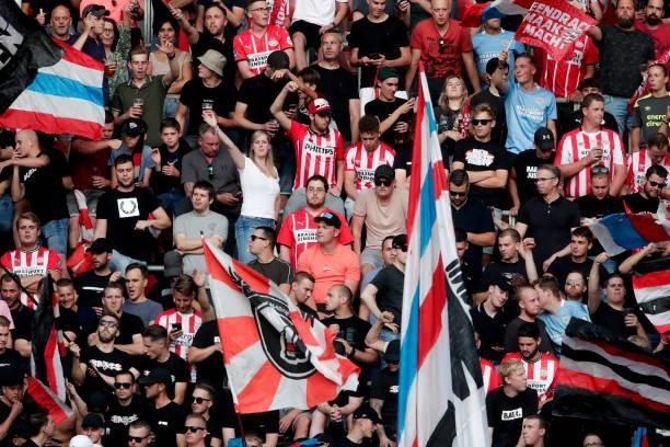 Supporters during the UEFA Champions League Second Qualifying Round: First Leg match between PSV and Galatasaray at Philips Stadion on July 21, 2021...
