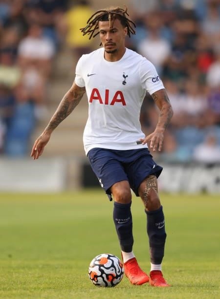 Dele Alli of Tottenham Hotspur runs with the ball during the Pre-Season Friendly match between Colchester United and Tottenham Hotspur at JobServe...
