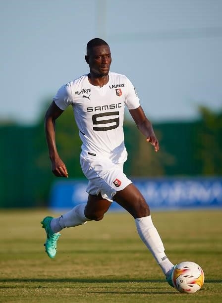 Serhou Guirassy of Stade Rennais in action during a Pre-Season friendly match between Getafe and Stade Rennais at Pinatar Arena on July 21, 2021 in...