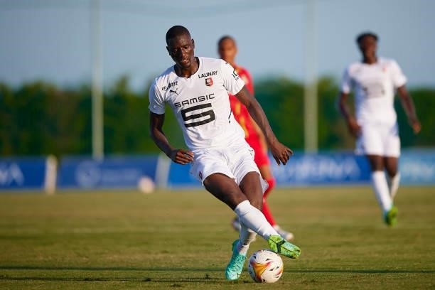 Serhou Guirassy of Stade Rennais in action during a Pre-Season friendly match between Getafe and Stade Rennais at Pinatar Arena on July 21, 2021 in...