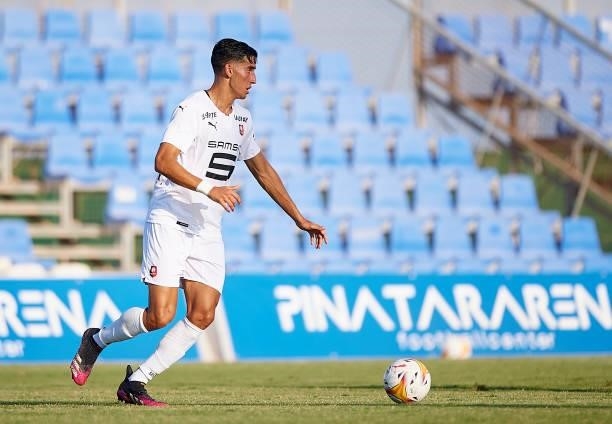 Nayef Aguerd of Stade Rennais in action during a Pre-Season friendly match between Getafe and Stade Rennais at Pinatar Arena on July 21, 2021 in...