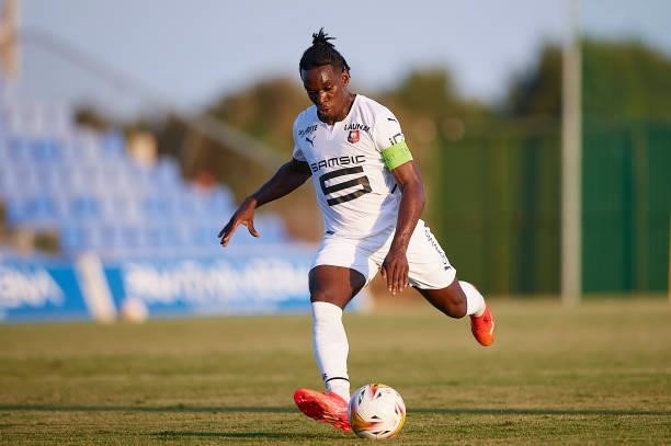 Faitout Maouassa of Stade Rennais in action during a Pre-Season friendly match between Getafe and Stade Rennais at Pinatar Arena on July 21, 2021 in...